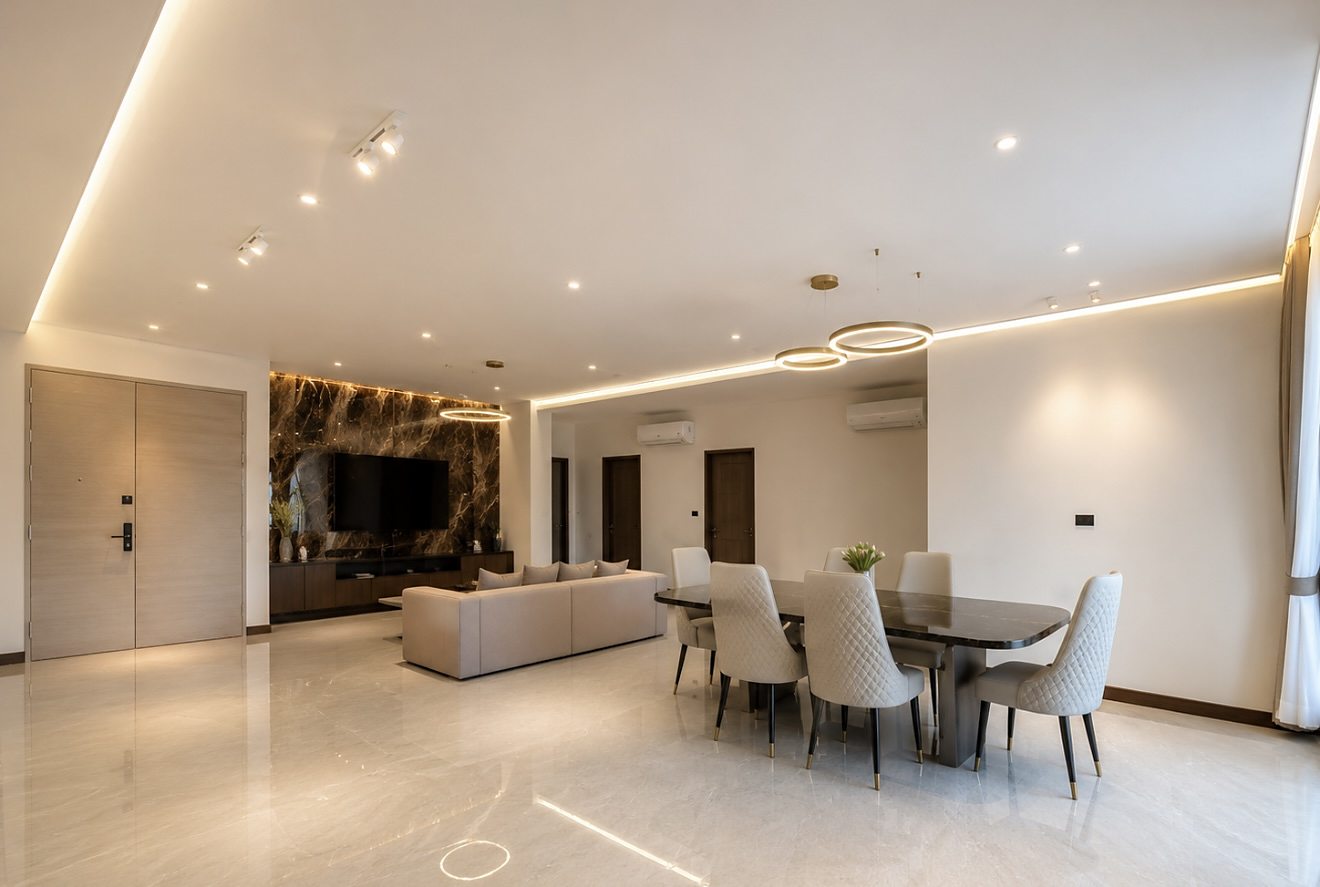 House of sethi: Living and dining area